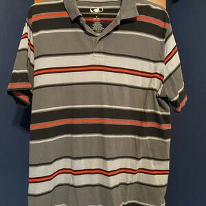Gildan Men's Striped Polo Shirt - Black, Gray, Red
